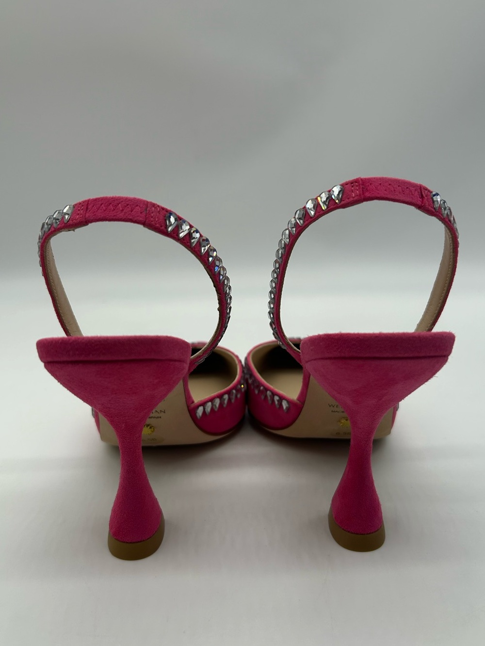 Stuart Weitzman Sleek Hot Pink Crystal Suede Slingback Pumps Size 6.5B NWB - Picture 7 of 15